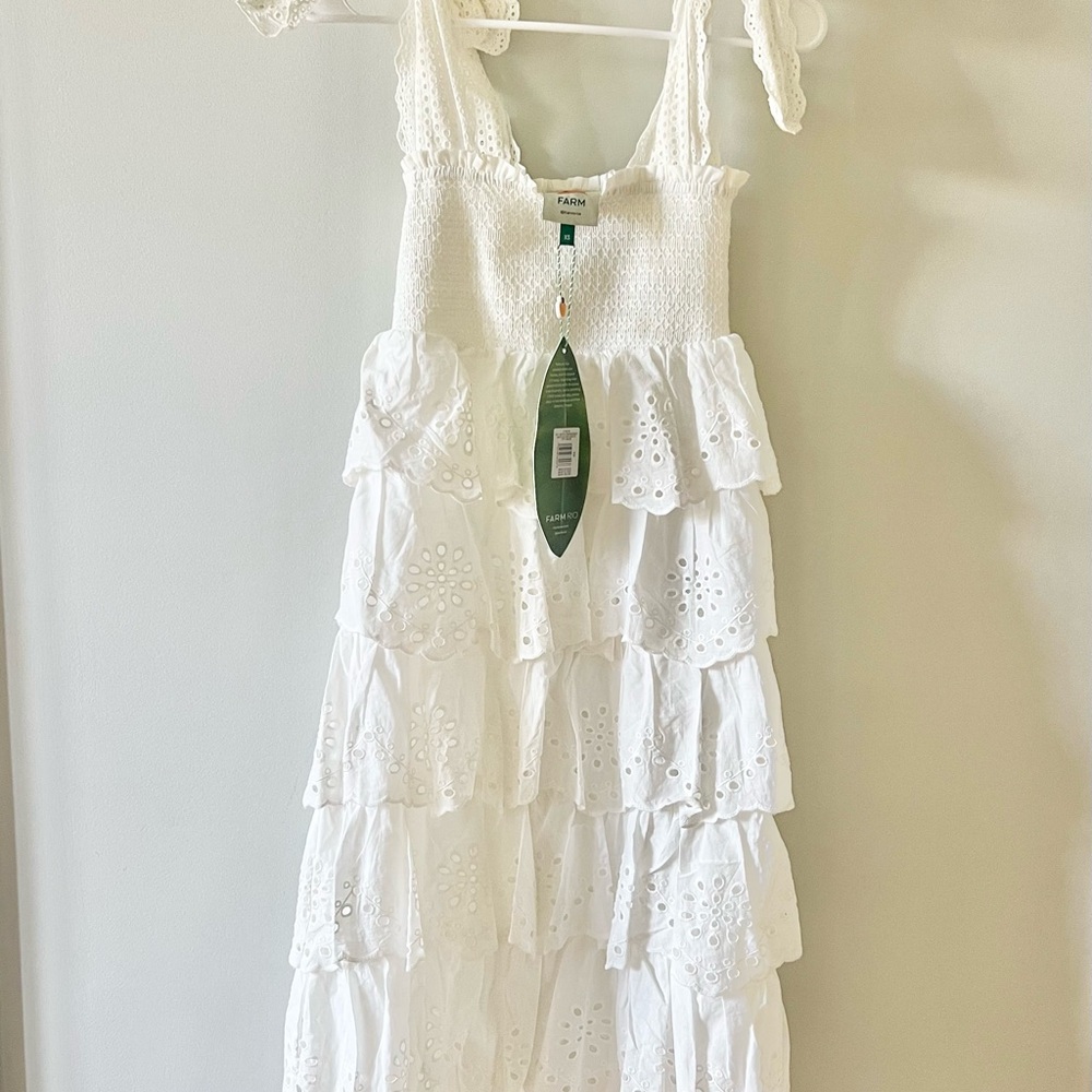 Farm Rio Embroidered Ruffle Tie Midi Dress - Picture 4 of 4